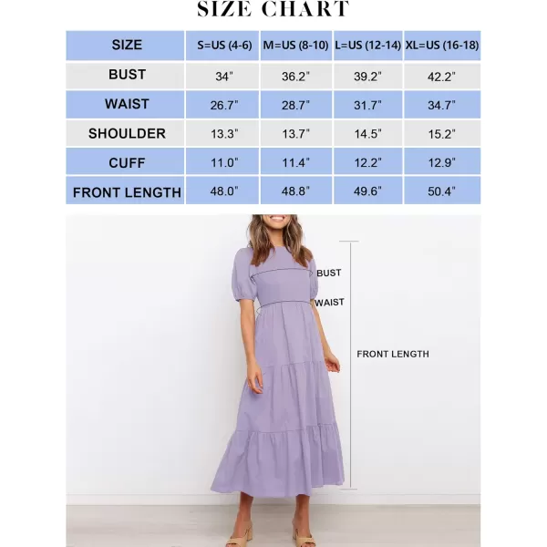 ZESICA Womens 2024 Casual Summer Crew Neck Short Puff Sleeve Smocked High Waist Ruffle Tiered A Line Midi DressPurple