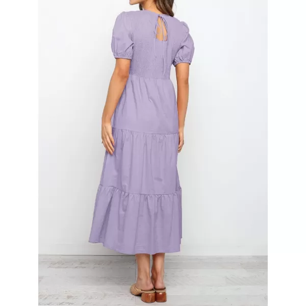 ZESICA Womens 2024 Casual Summer Crew Neck Short Puff Sleeve Smocked High Waist Ruffle Tiered A Line Midi DressPurple
