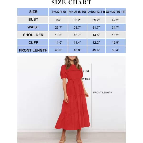 ZESICA Womens 2024 Casual Summer Crew Neck Short Puff Sleeve Smocked High Waist Ruffle Tiered A Line Midi DressRed