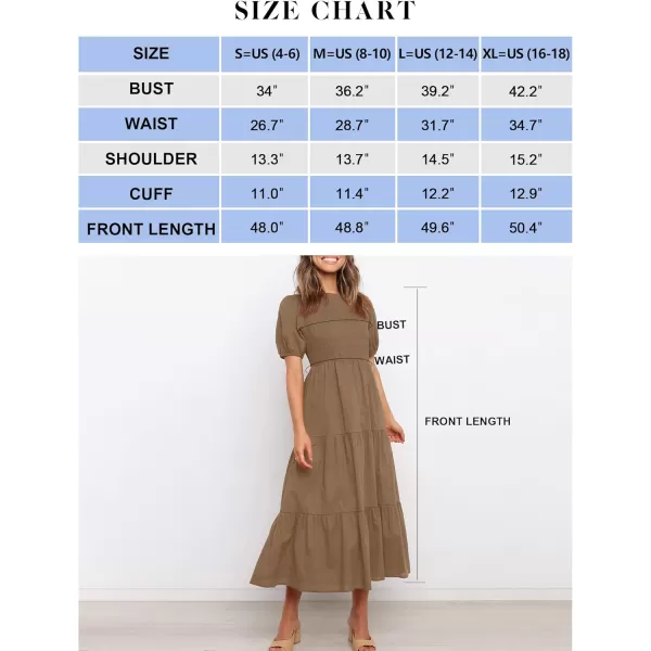 ZESICA Womens 2024 Casual Summer Crew Neck Short Puff Sleeve Smocked High Waist Ruffle Tiered A Line Midi DressTan