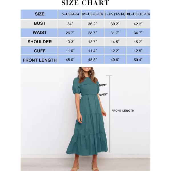 ZESICA Womens 2024 Casual Summer Crew Neck Short Puff Sleeve Smocked High Waist Ruffle Tiered A Line Midi DressTeal