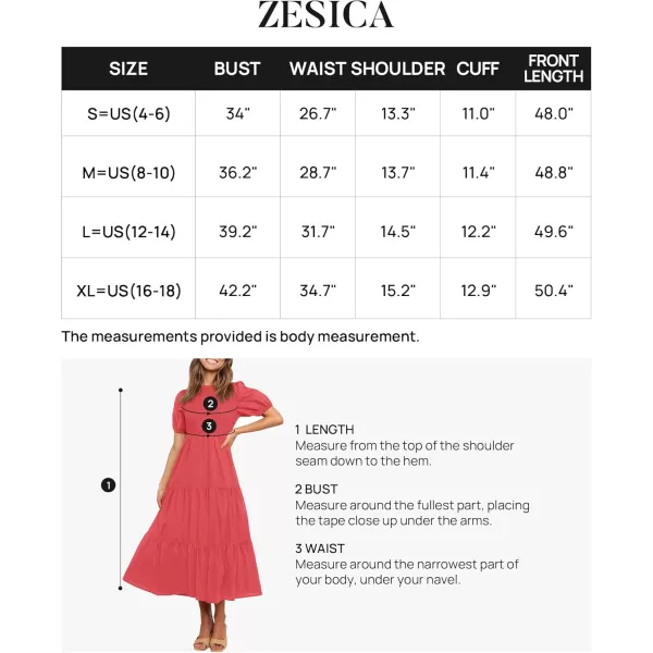 ZESICA Womens 2024 Casual Summer Crew Neck Short Puff Sleeve Smocked High Waist Ruffle Tiered A Line Midi DressWatermelon