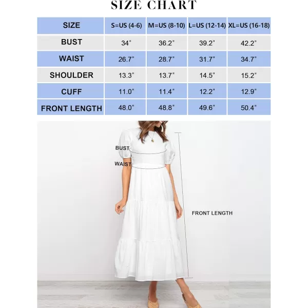 ZESICA Womens 2024 Casual Summer Crew Neck Short Puff Sleeve Smocked High Waist Ruffle Tiered A Line Midi DressWhite