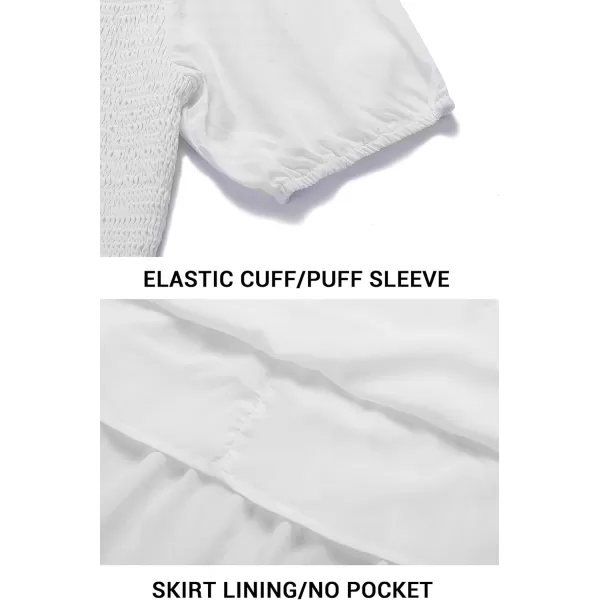 ZESICA Womens 2024 Casual Summer Crew Neck Short Puff Sleeve Smocked High Waist Ruffle Tiered A Line Midi DressWhite