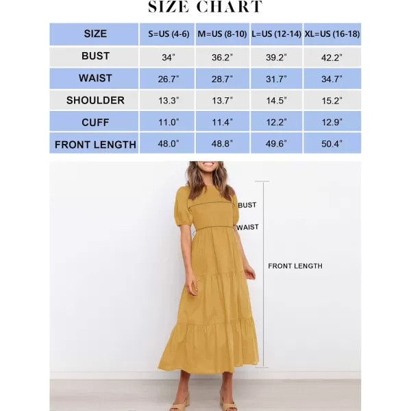 ZESICA Womens 2024 Casual Summer Crew Neck Short Puff Sleeve Smocked High Waist Ruffle Tiered A Line Midi DressYellow