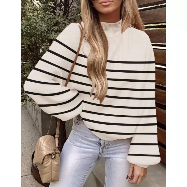 ZESICA Womens 2024 Fall Fashion Turtleneck Long Sleeve Striped Ribbed Knit Loose Pullover Sweater TopsApricot