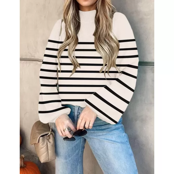 ZESICA Womens 2024 Fall Fashion Turtleneck Long Sleeve Striped Ribbed Knit Loose Pullover Sweater TopsApricot