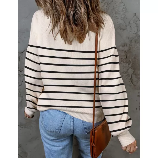 ZESICA Womens 2024 Fall Fashion Turtleneck Long Sleeve Striped Ribbed Knit Loose Pullover Sweater TopsApricot