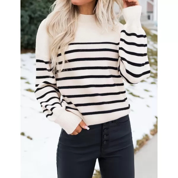 ZESICA Womens 2024 Fall Fashion Turtleneck Long Sleeve Striped Ribbed Knit Loose Pullover Sweater TopsApricot