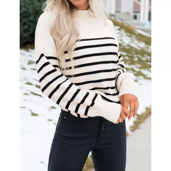 ZESICA Womens 2024 Fall Fashion Turtleneck Long Sleeve Striped Ribbed Knit Loose Pullover Sweater TopsApricot