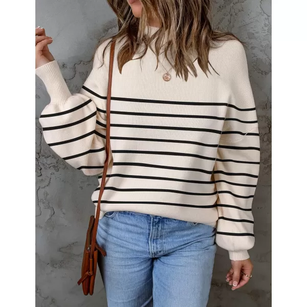 ZESICA Womens 2024 Fall Fashion Turtleneck Long Sleeve Striped Ribbed Knit Loose Pullover Sweater TopsApricot
