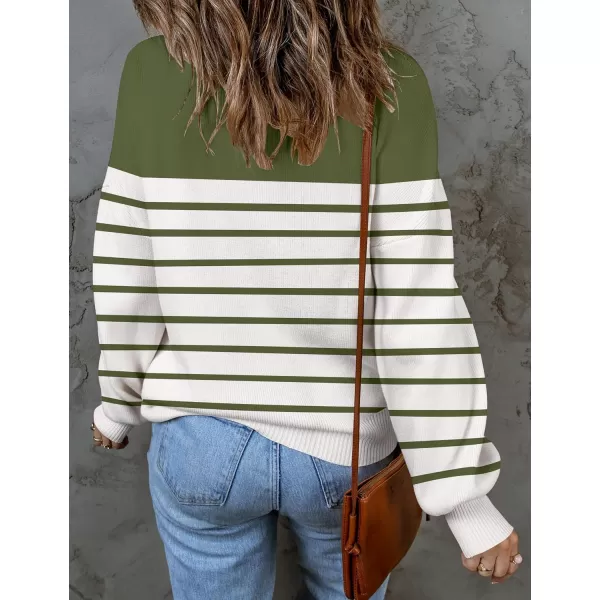 ZESICA Womens 2024 Fall Fashion Turtleneck Long Sleeve Striped Ribbed Knit Loose Pullover Sweater TopsArmygreen