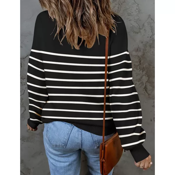 ZESICA Womens 2024 Fall Fashion Turtleneck Long Sleeve Striped Ribbed Knit Loose Pullover Sweater TopsBlack