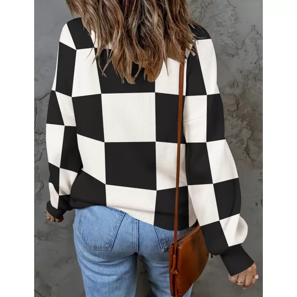 ZESICA Womens 2024 Fall Fashion Turtleneck Long Sleeve Striped Ribbed Knit Loose Pullover Sweater TopsBlackplaid