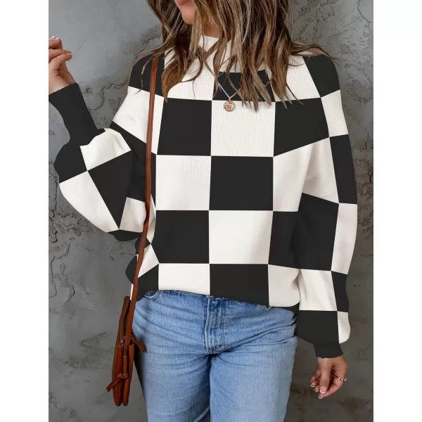 ZESICA Womens 2024 Fall Fashion Turtleneck Long Sleeve Striped Ribbed Knit Loose Pullover Sweater TopsBlackplaid