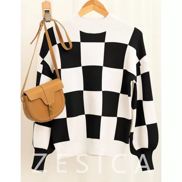 ZESICA Womens 2024 Fall Fashion Turtleneck Long Sleeve Striped Ribbed Knit Loose Pullover Sweater TopsBlackplaid