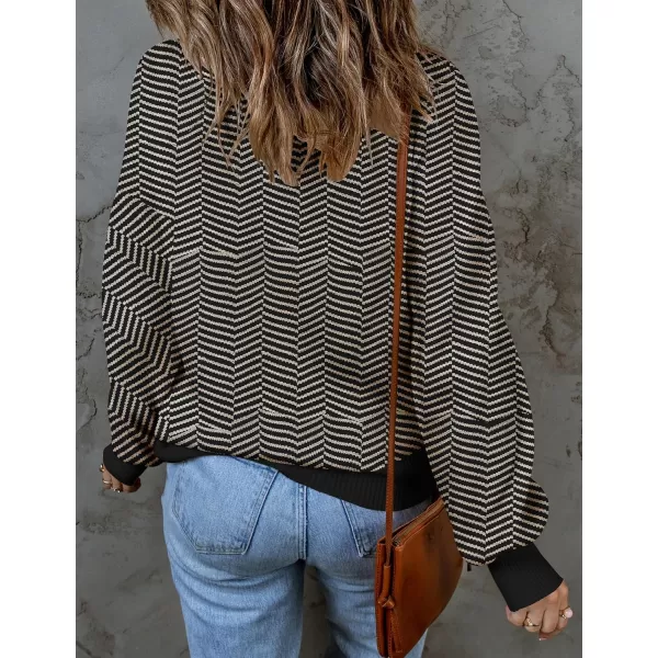 ZESICA Womens 2024 Fall Fashion Turtleneck Long Sleeve Striped Ribbed Knit Loose Pullover Sweater TopsBrownstripe