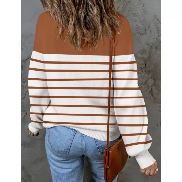ZESICA Womens 2024 Fall Fashion Turtleneck Long Sleeve Striped Ribbed Knit Loose Pullover Sweater TopsCaramel