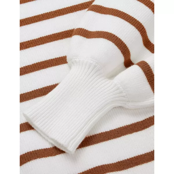 ZESICA Womens 2024 Fall Fashion Turtleneck Long Sleeve Striped Ribbed Knit Loose Pullover Sweater TopsCaramel