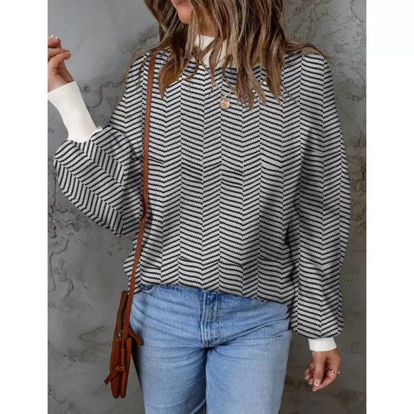 ZESICA Womens 2024 Fall Fashion Turtleneck Long Sleeve Striped Ribbed Knit Loose Pullover Sweater TopsCarbon