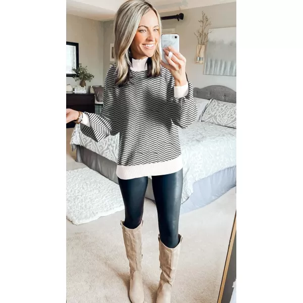 ZESICA Womens 2024 Fall Fashion Turtleneck Long Sleeve Striped Ribbed Knit Loose Pullover Sweater TopsCarbon