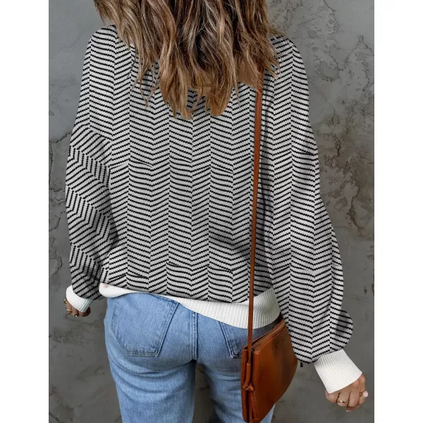 ZESICA Womens 2024 Fall Fashion Turtleneck Long Sleeve Striped Ribbed Knit Loose Pullover Sweater TopsCarbon