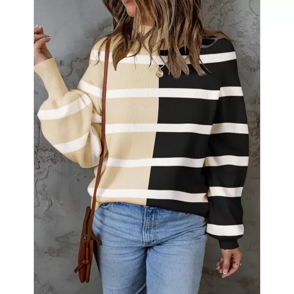 ZESICA Womens 2024 Fall Fashion Turtleneck Long Sleeve Striped Ribbed Knit Loose Pullover Sweater TopsCream