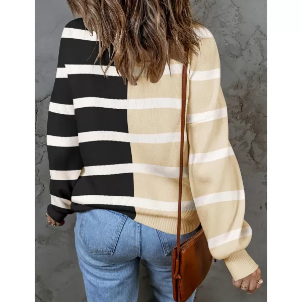 ZESICA Womens 2024 Fall Fashion Turtleneck Long Sleeve Striped Ribbed Knit Loose Pullover Sweater TopsCream