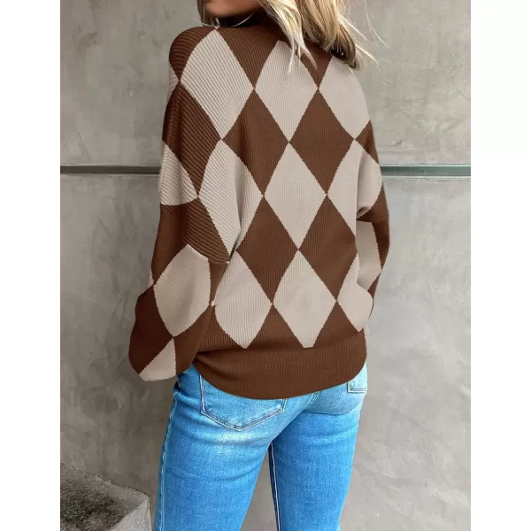 ZESICA Womens 2024 Fall Fashion Turtleneck Long Sleeve Striped Ribbed Knit Loose Pullover Sweater TopsDark Coffee