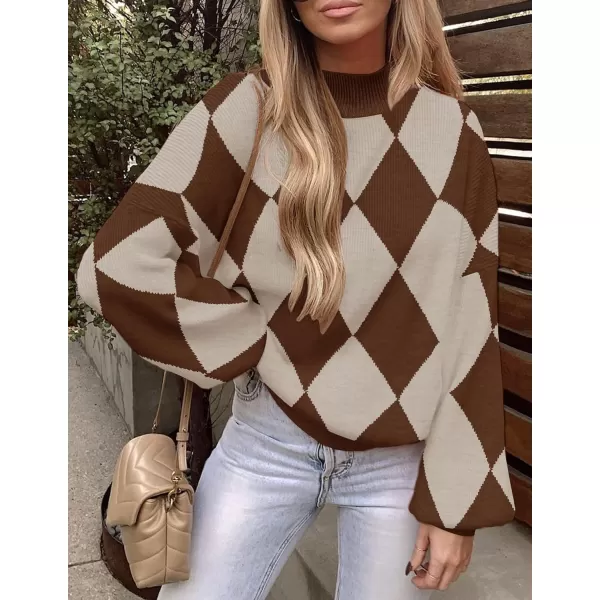 ZESICA Womens 2024 Fall Fashion Turtleneck Long Sleeve Striped Ribbed Knit Loose Pullover Sweater TopsDark Coffee