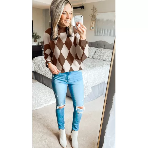 ZESICA Womens 2024 Fall Fashion Turtleneck Long Sleeve Striped Ribbed Knit Loose Pullover Sweater TopsDark Coffee