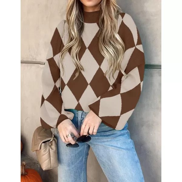 ZESICA Womens 2024 Fall Fashion Turtleneck Long Sleeve Striped Ribbed Knit Loose Pullover Sweater TopsDark Coffee