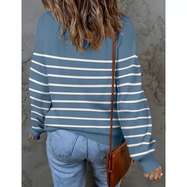 ZESICA Womens 2024 Fall Fashion Turtleneck Long Sleeve Striped Ribbed Knit Loose Pullover Sweater TopsDarkblue