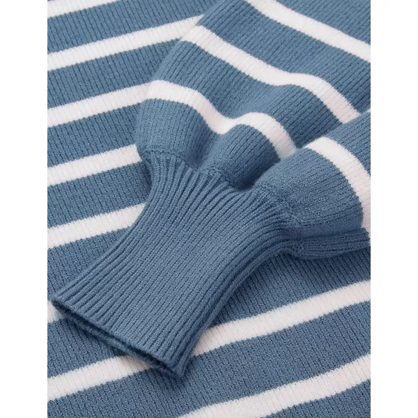 ZESICA Womens 2024 Fall Fashion Turtleneck Long Sleeve Striped Ribbed Knit Loose Pullover Sweater TopsDarkblue