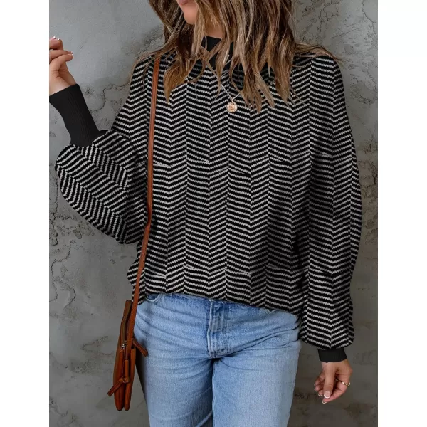 ZESICA Womens 2024 Fall Fashion Turtleneck Long Sleeve Striped Ribbed Knit Loose Pullover Sweater TopsDim