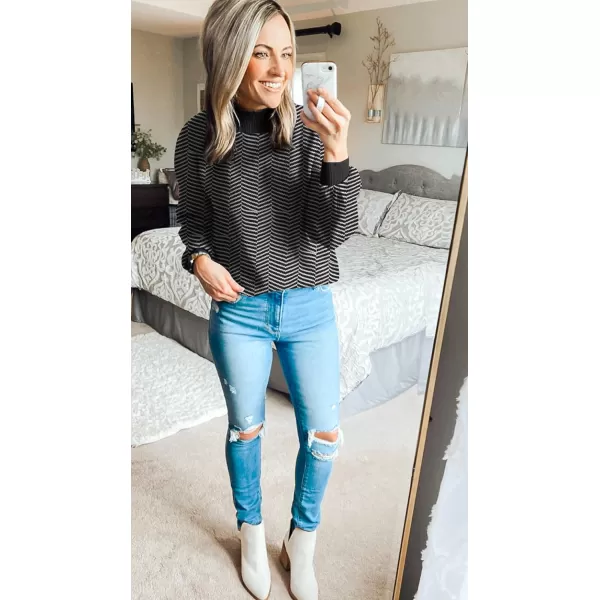 ZESICA Womens 2024 Fall Fashion Turtleneck Long Sleeve Striped Ribbed Knit Loose Pullover Sweater TopsDim