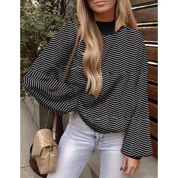 ZESICA Womens 2024 Fall Fashion Turtleneck Long Sleeve Striped Ribbed Knit Loose Pullover Sweater TopsDim