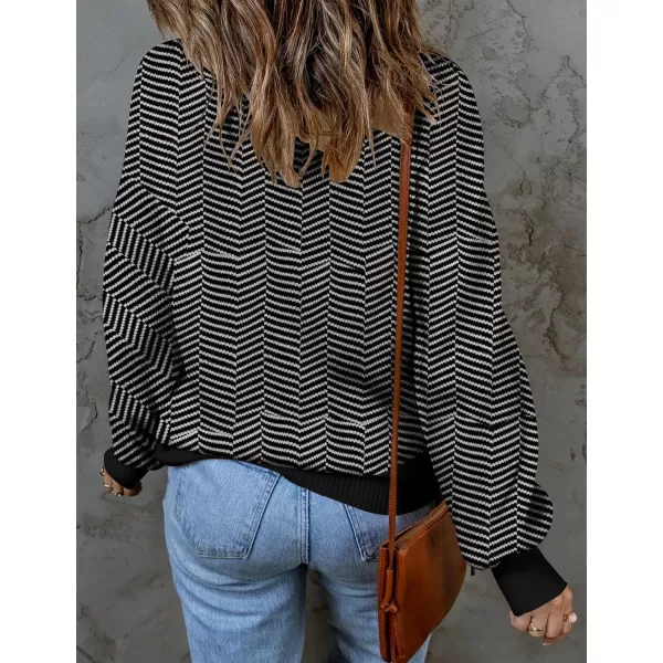 ZESICA Womens 2024 Fall Fashion Turtleneck Long Sleeve Striped Ribbed Knit Loose Pullover Sweater TopsDim