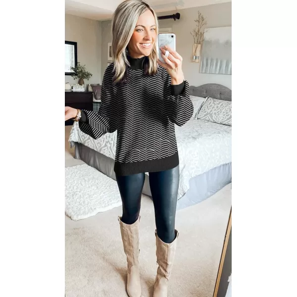 ZESICA Womens 2024 Fall Fashion Turtleneck Long Sleeve Striped Ribbed Knit Loose Pullover Sweater TopsDim