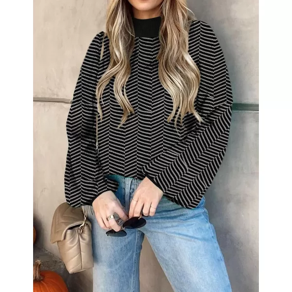 ZESICA Womens 2024 Fall Fashion Turtleneck Long Sleeve Striped Ribbed Knit Loose Pullover Sweater TopsDim