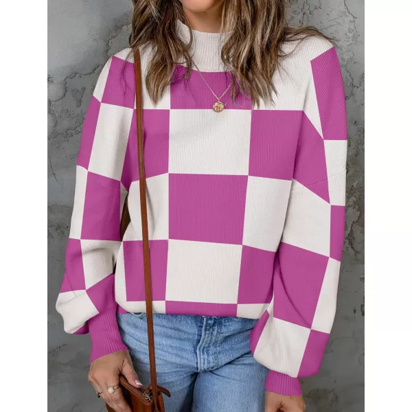 ZESICA Womens 2024 Fall Fashion Turtleneck Long Sleeve Striped Ribbed Knit Loose Pullover Sweater TopsEggplant