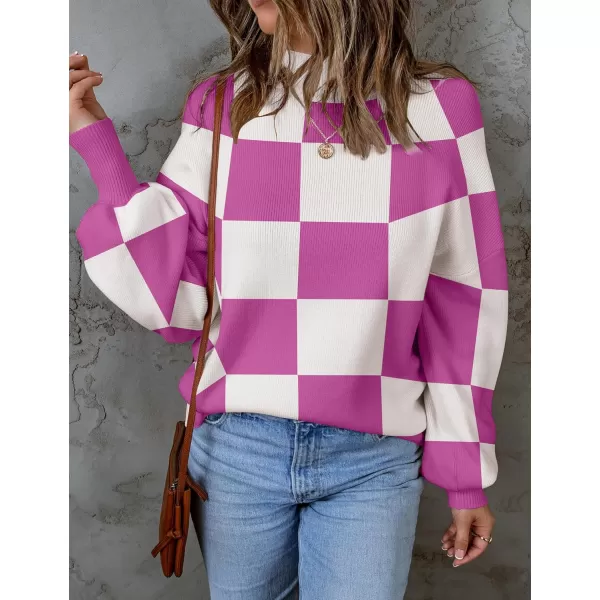 ZESICA Womens 2024 Fall Fashion Turtleneck Long Sleeve Striped Ribbed Knit Loose Pullover Sweater TopsEggplant