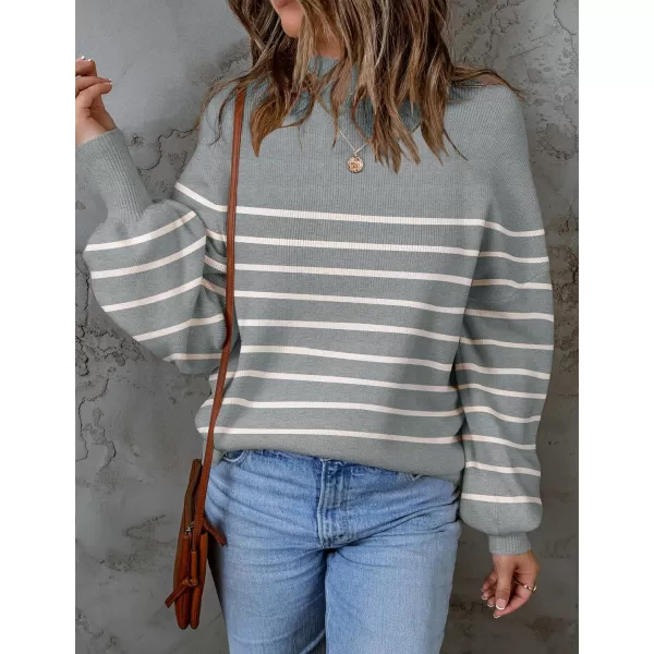 ZESICA Womens 2024 Fall Fashion Turtleneck Long Sleeve Striped Ribbed Knit Loose Pullover Sweater TopsGrey