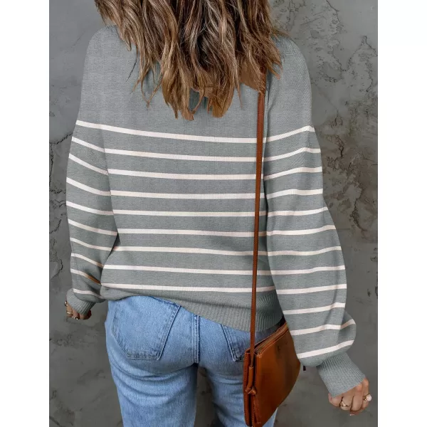 ZESICA Womens 2024 Fall Fashion Turtleneck Long Sleeve Striped Ribbed Knit Loose Pullover Sweater TopsGrey