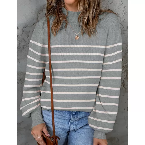ZESICA Womens 2024 Fall Fashion Turtleneck Long Sleeve Striped Ribbed Knit Loose Pullover Sweater TopsGrey