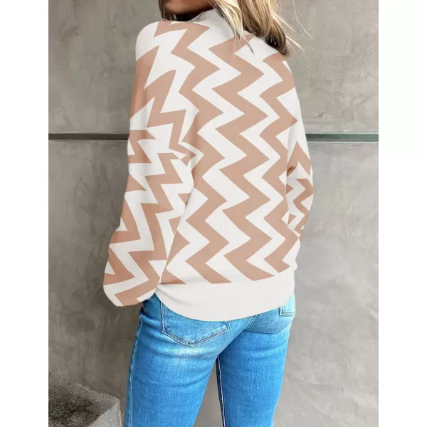 ZESICA Womens 2024 Fall Fashion Turtleneck Long Sleeve Striped Ribbed Knit Loose Pullover Sweater TopsKhaki