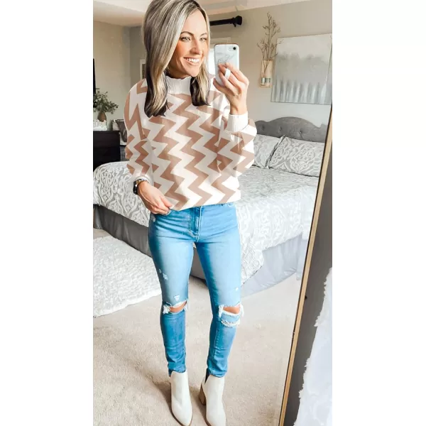 ZESICA Womens 2024 Fall Fashion Turtleneck Long Sleeve Striped Ribbed Knit Loose Pullover Sweater TopsKhaki