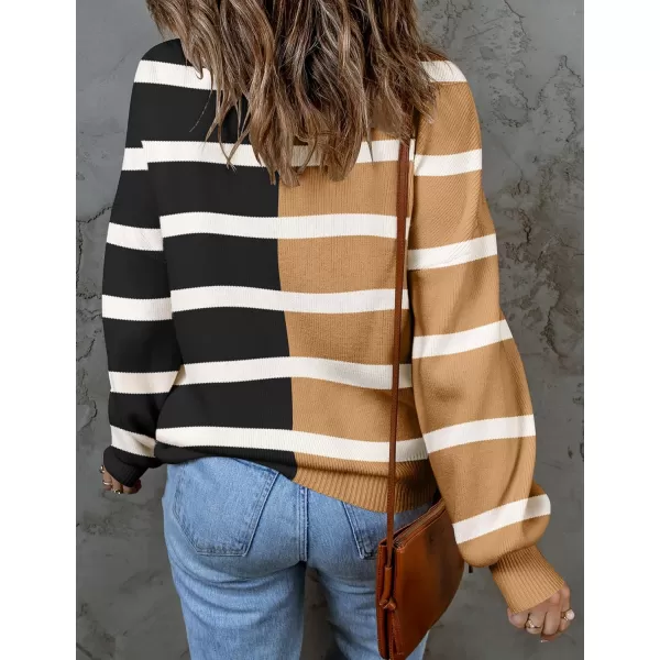 ZESICA Womens 2024 Fall Fashion Turtleneck Long Sleeve Striped Ribbed Knit Loose Pullover Sweater TopsLightkhaki
