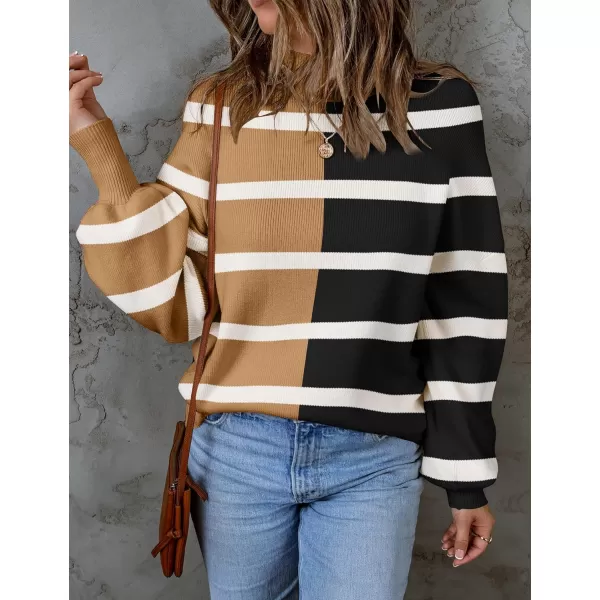 ZESICA Womens 2024 Fall Fashion Turtleneck Long Sleeve Striped Ribbed Knit Loose Pullover Sweater TopsLightkhaki