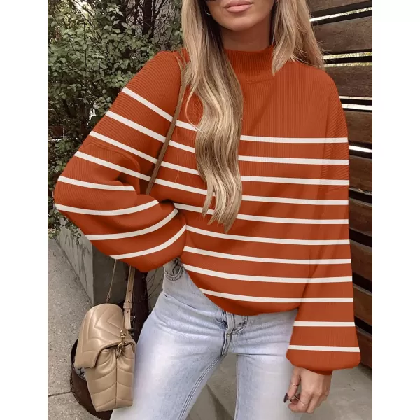 ZESICA Womens 2024 Fall Fashion Turtleneck Long Sleeve Striped Ribbed Knit Loose Pullover Sweater TopsMaple